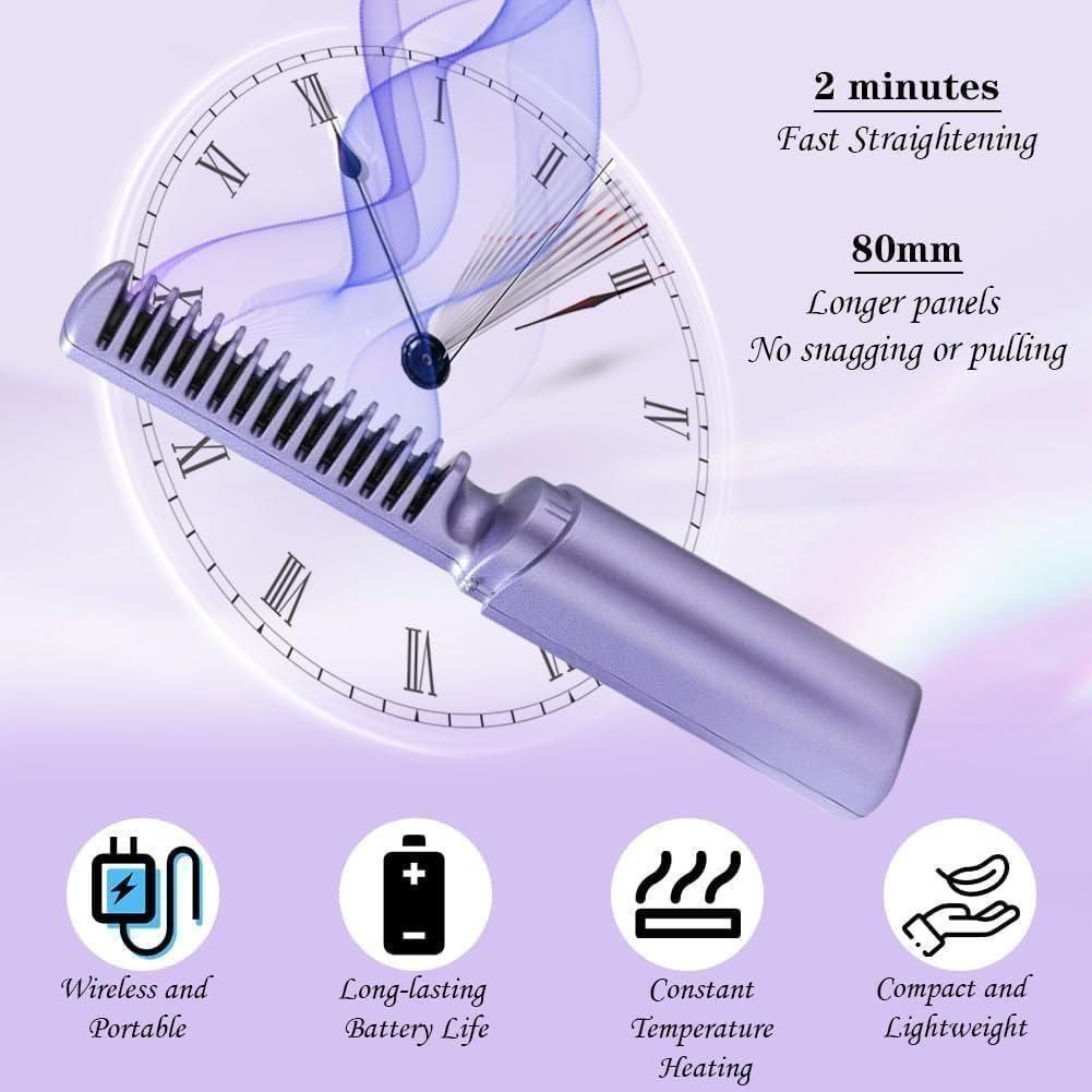 Meneflix Portable Mini Hair Straightener Cordless Rechargeable Mini Adjustable Hair Straightener Hot Comb a29m3r-st