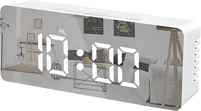 Digital Alarm Clock, LED Display Clock Best Makeup Bedroom Mirror Travel Alarm Office Bedroom Clock, Alarm Clock with Snooze, Dimmer Control, Support Battery Powered a29m3r-st