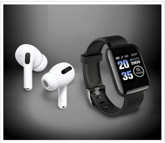 Combo Of Truly Earbuds Headset with Mic, & Bluetooth D116 Smart Watch with Heart Rate Monitor and Other Features a29m3r-st