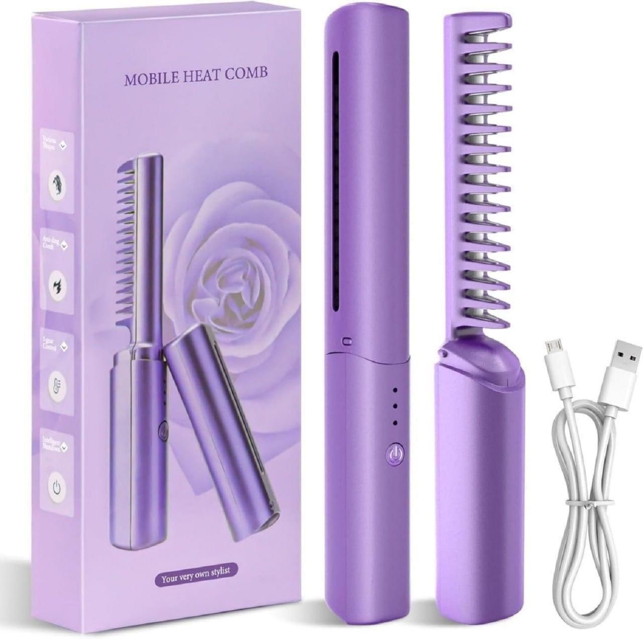 Meneflix Portable Mini Hair Straightener Cordless Rechargeable Mini Adjustable Hair Straightener Hot Comb a29m3r-st
