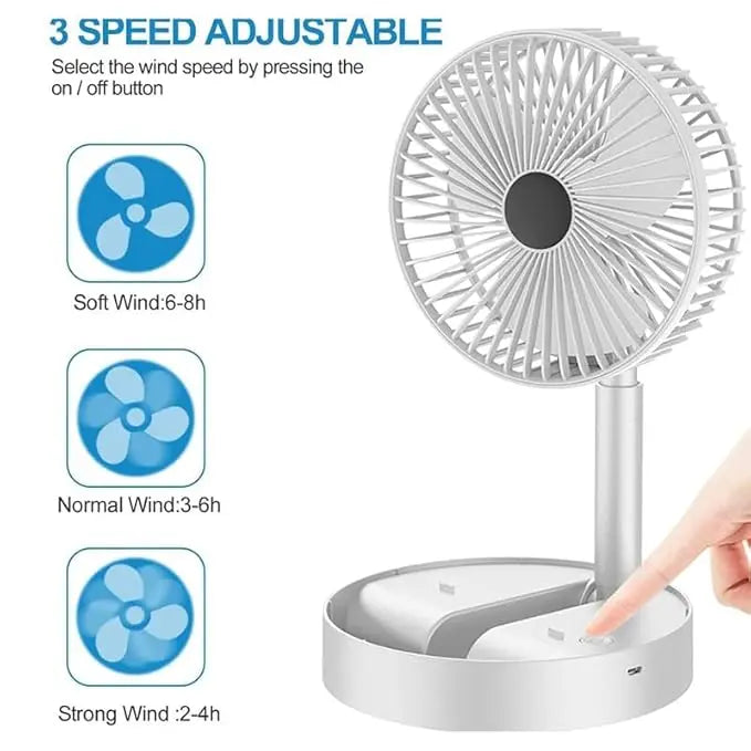 Exxelo Foldable High-Speed Rechargeable Table Fan – USB Powered, 4-Blade Design a29m3r-st