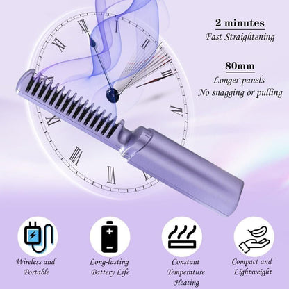 Meneflix Portable Mini Hair Straightener Cordless Rechargeable Mini Adjustable Hair Straightener Hot Comb a29m3r-st