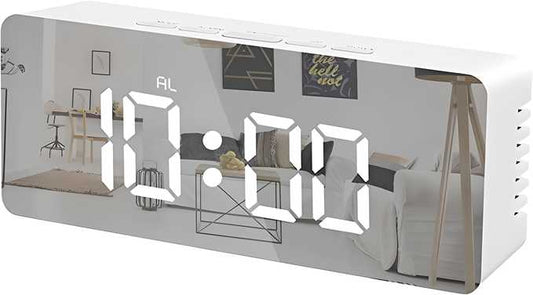 Digital Alarm Clock, LED Display Clock Best Makeup Bedroom Mirror Travel Alarm Office Bedroom Clock, Alarm Clock with Snooze, Dimmer Control, Support Battery Powered a29m3r-st