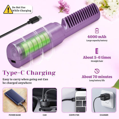 Meneflix Portable Mini Hair Straightener Cordless Rechargeable Mini Adjustable Hair Straightener Hot Comb a29m3r-st