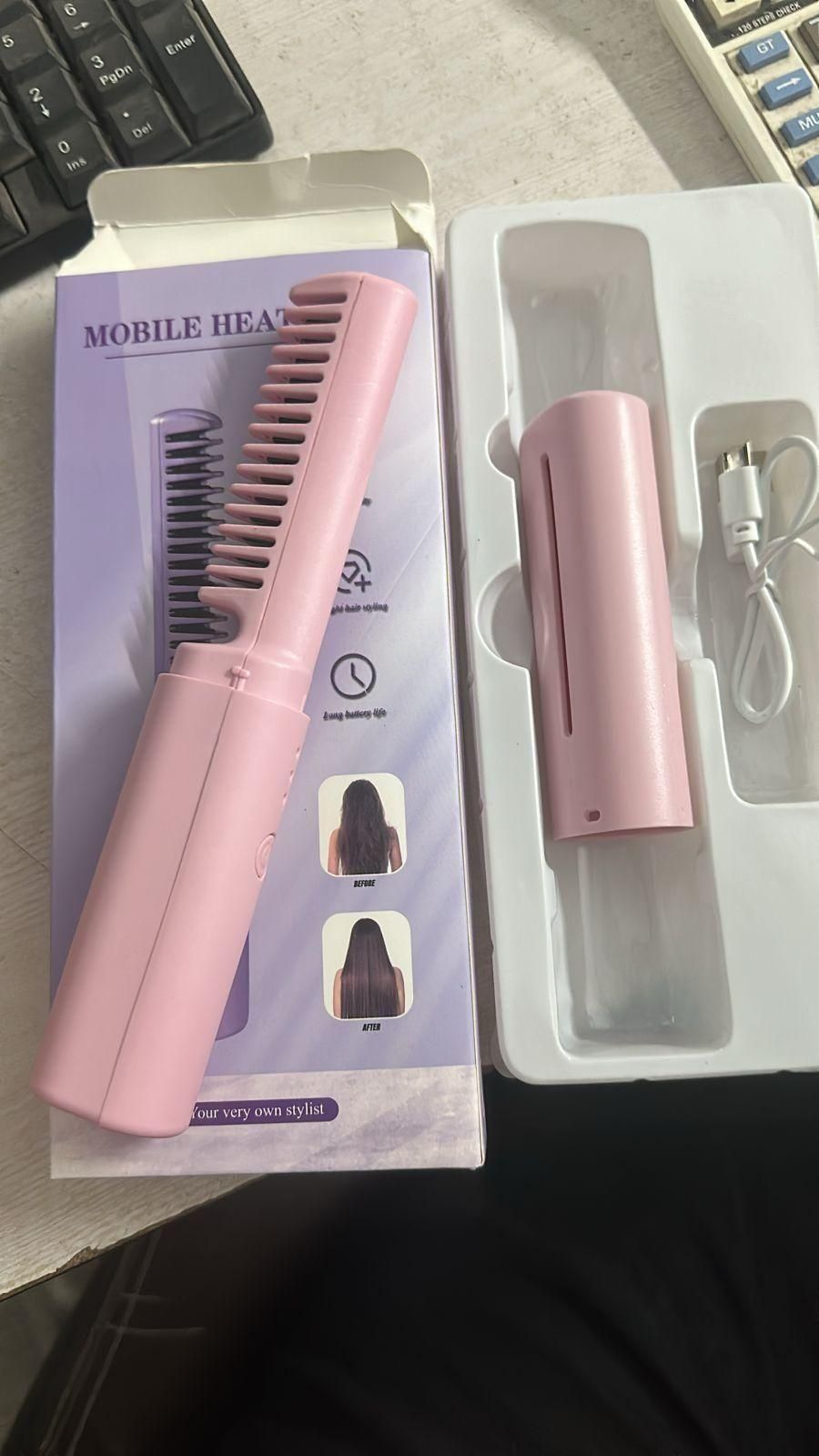 Meneflix Portable Mini Hair Straightener Cordless Rechargeable Mini Adjustable Hair Straightener Hot Comb a29m3r-st